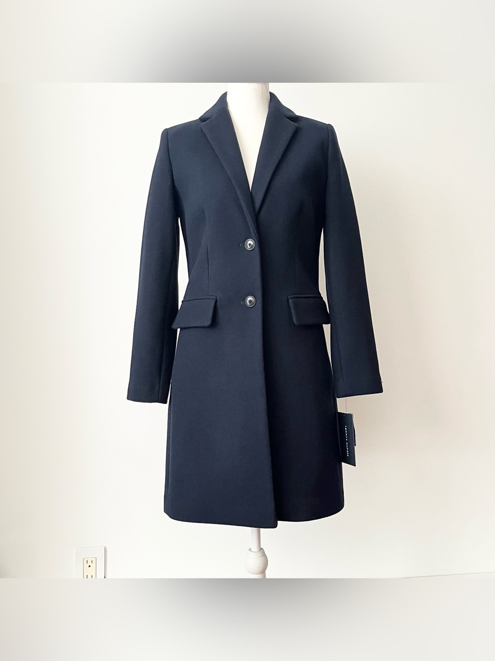 NWT Tommy Hilfiger Women's Wool Blend Overcoat Navy 00 Classic Tailored Office